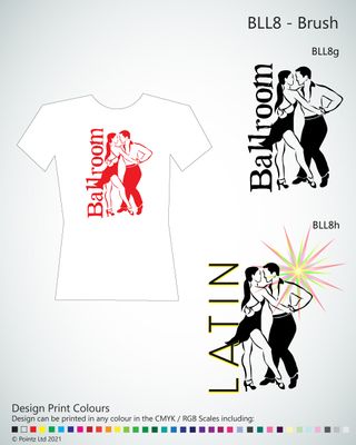 Ballroom Tshirt printed with Latin &quot;Brush&quot; Design