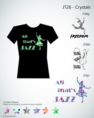 Jazz &amp; Tap Tshirt printed with a variety of &quot;Crystals&quot; designs