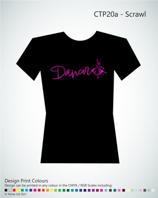 Contemporary Dance Tshirt printed with &quot;Scrawl&quot; design