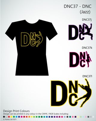 Dance Tshirt printed with &quot;DNC (Jazz)&quot; design