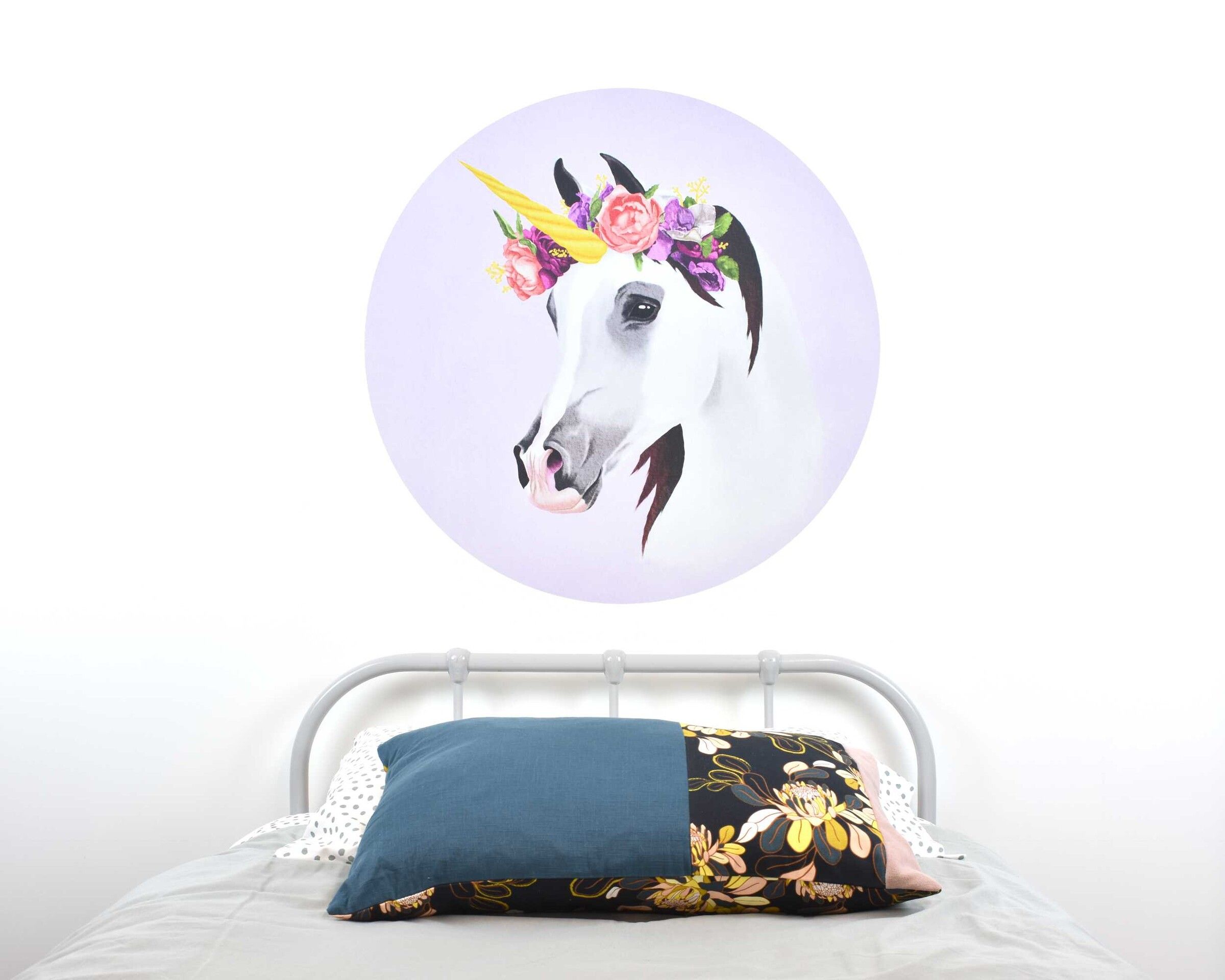 Unicorn wall decal with flower crown