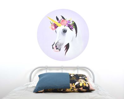 Unicorn wall decal with flower crown