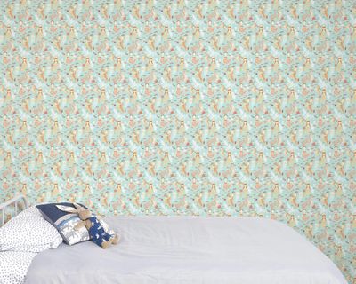 Mermaids on blue wallpaper - small