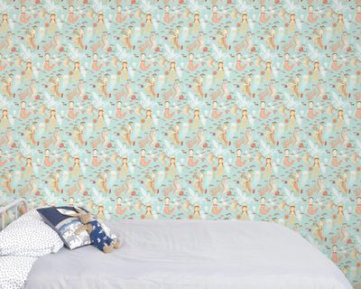 Mermaids on blue wallpaper - medium