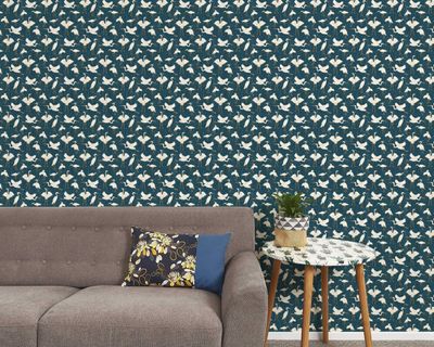 Kotuku on navy wallpaper - small
