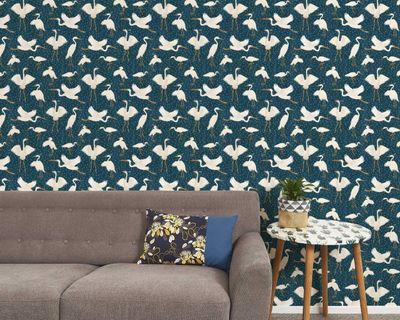 Kotuku on navy wallpaper - large