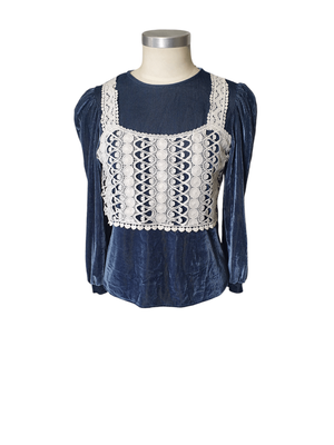 Boho blue and white lace top