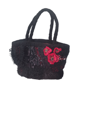 Handcrafted black bag with applique