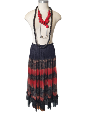 Boho red maxi skirt