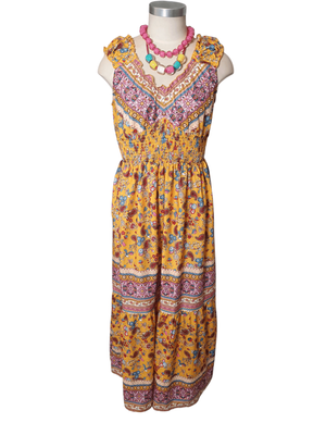 Boho maxi dress with capped sleeve