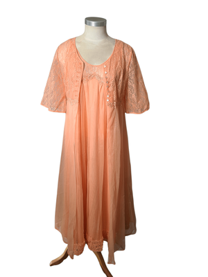 Orange Apricot Peignoir Set &ndash; Chiffon Nightie &amp; Robe | Vintage  NZ size 10-12