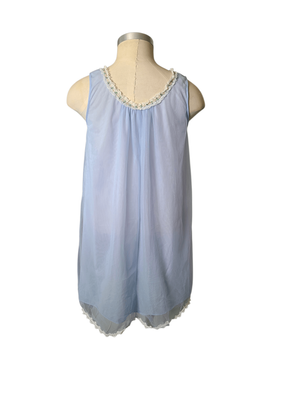 Blue Vintage Chiffon Nightie &ndash; Pink Rose Appliqu&eacute; |(NZ size 12)