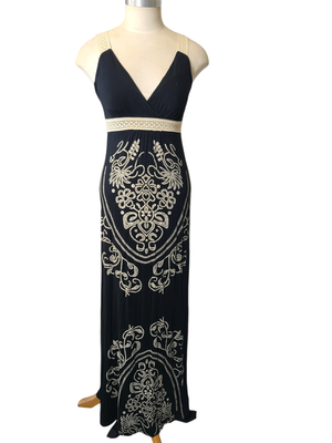 Black Vintage Embroidered maxi dress ( NZ size 8)