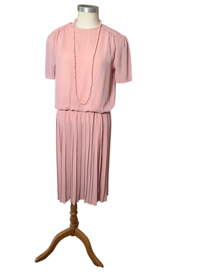 Pink Vintage NZ Made Blush Pleated Dress NZ ( Size 12)