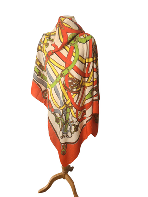 Orange Y2K Vintage Equestrian Print Scarf &ndash; 100% Viscose