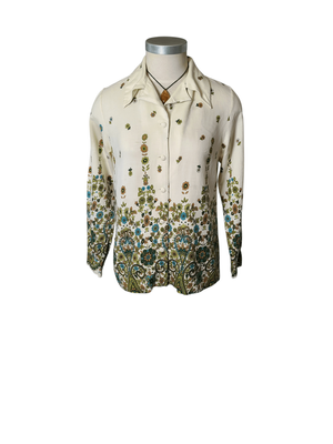 Cream Vintage 1970s Floral Border Print Blouse | NZ 10&ndash;12