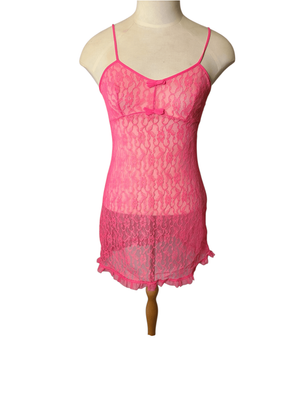 Vintage Pink Lace Nightdress (size 8-10)