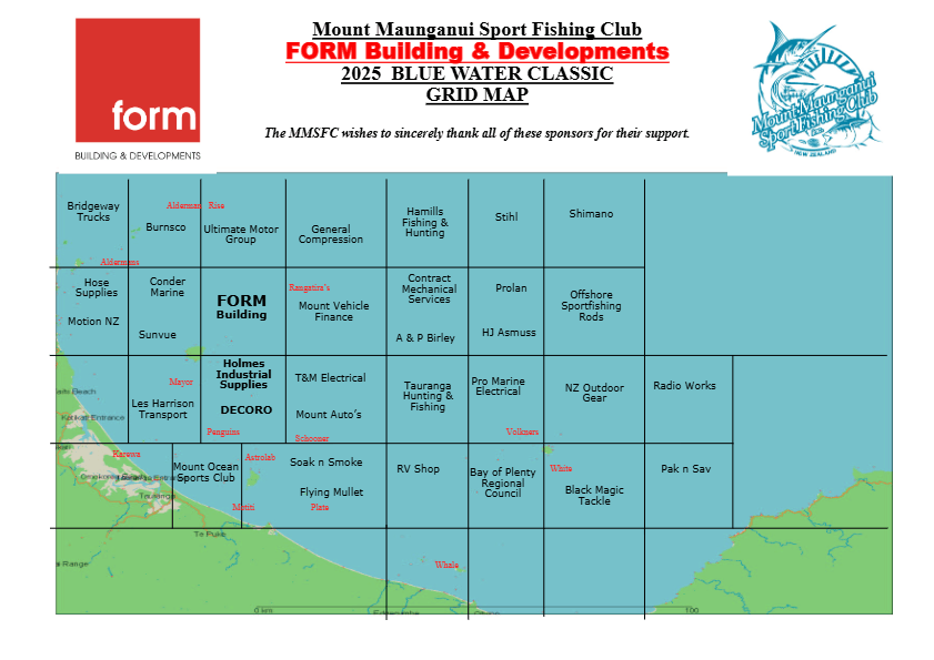 Mount Maunganui Sport Fishing Club Bluewater Sponsor Grid