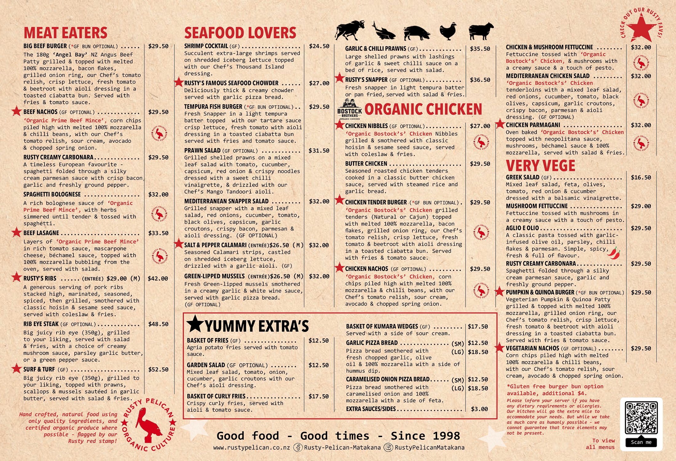 Full Rusty Matakana Menu