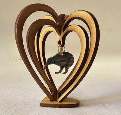 Heart with hanging paua Kiwi