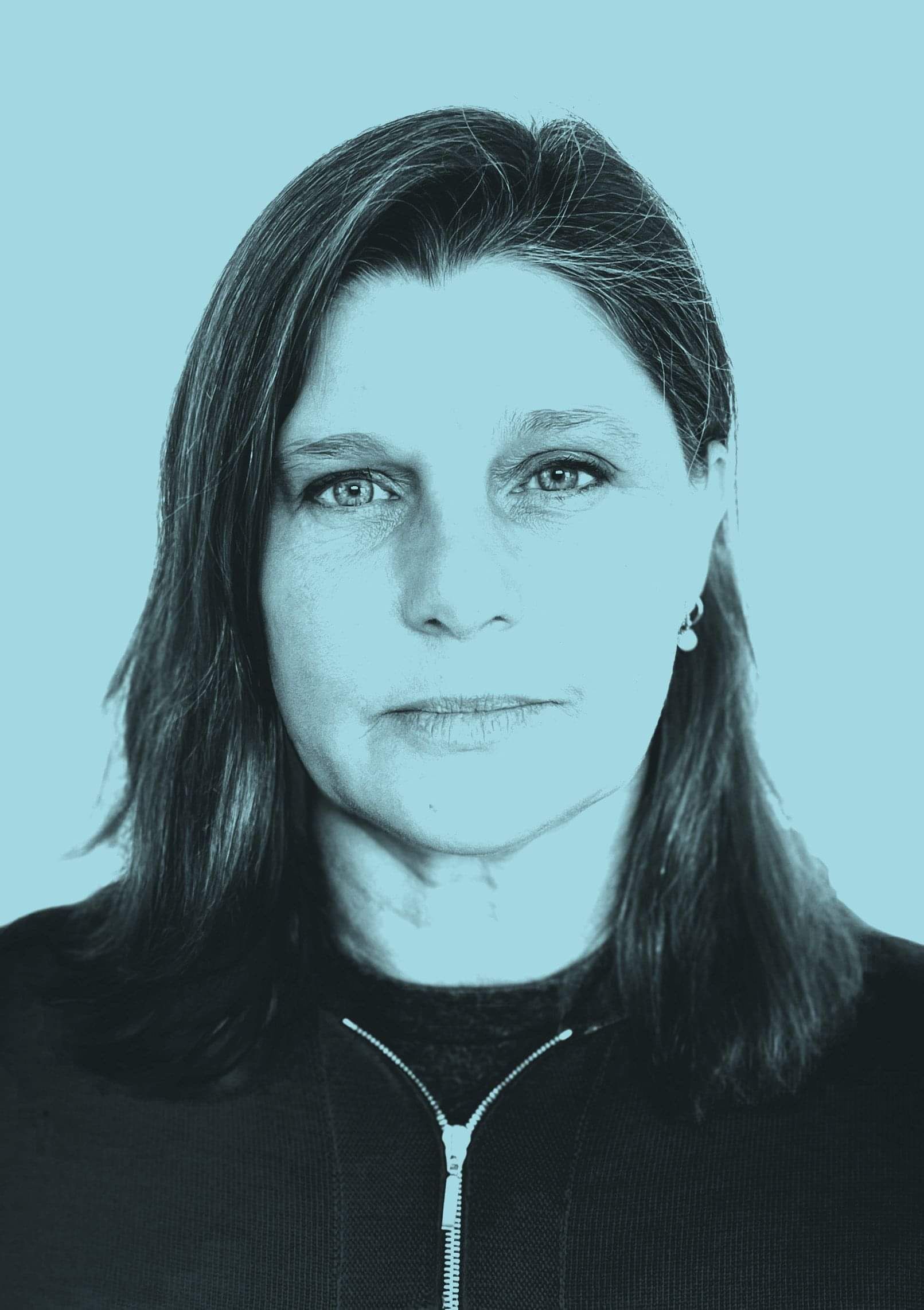 image of Linda Page, Graphic Designer at Page Design. Black on a light blue background.