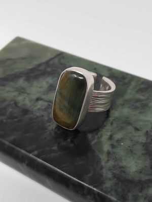 Marsden Flower Pounamu &amp; Stirling Silver Ring