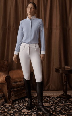 Vala Long Sleeve Mesh Show Shirt - Powder Blue