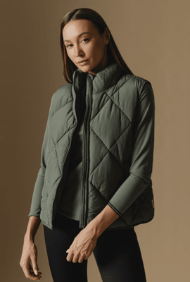 Vala Quilted Boxy Puffer Vest - Clover