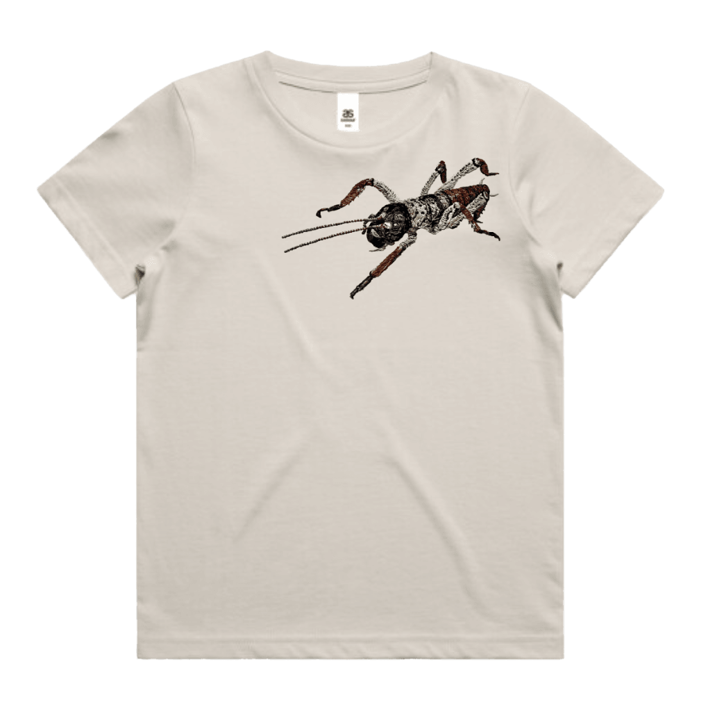 Custom printed tee shirt featuring a weta design