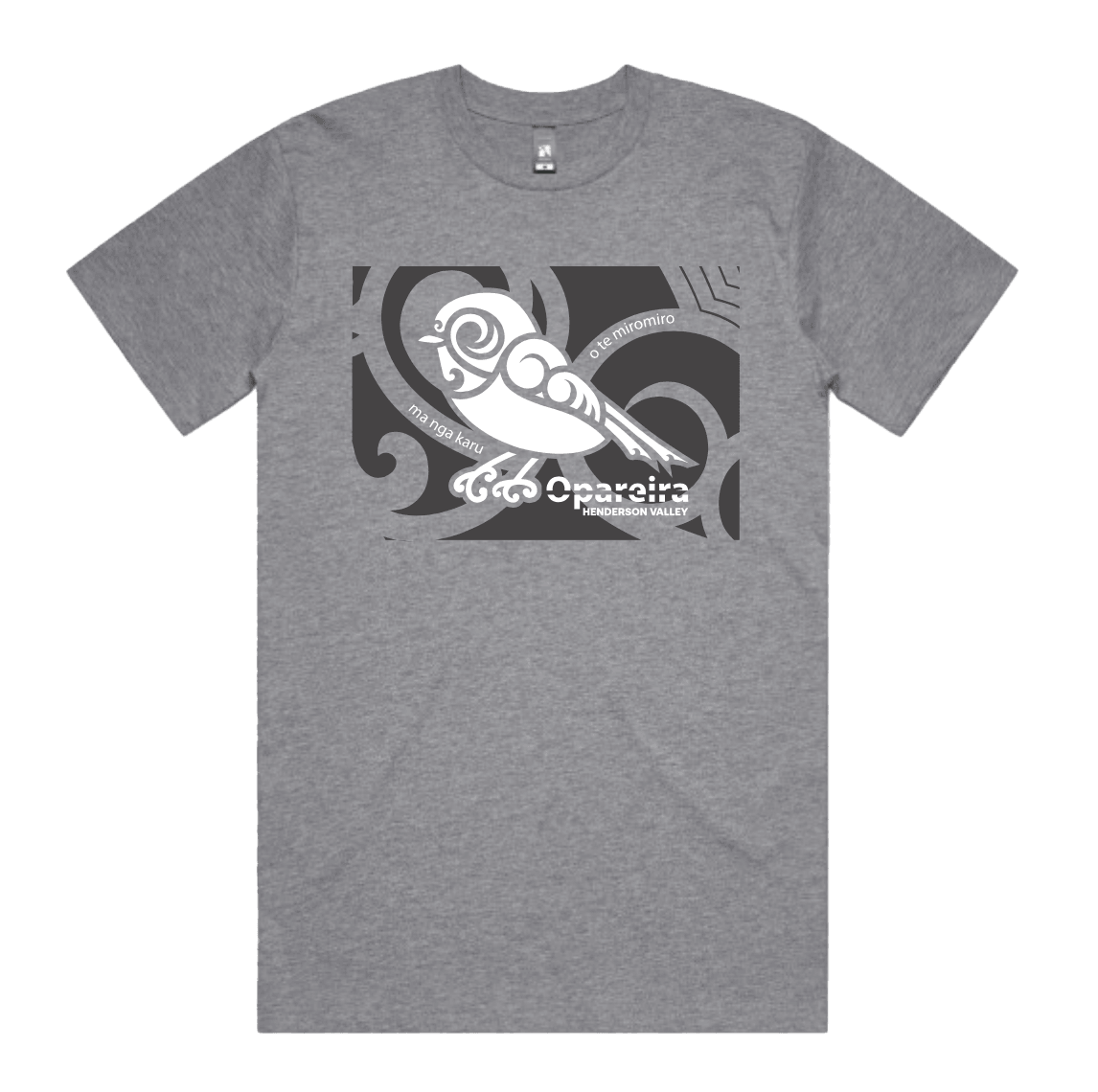 Custom printed tee shirt featuring a tomtit bird design