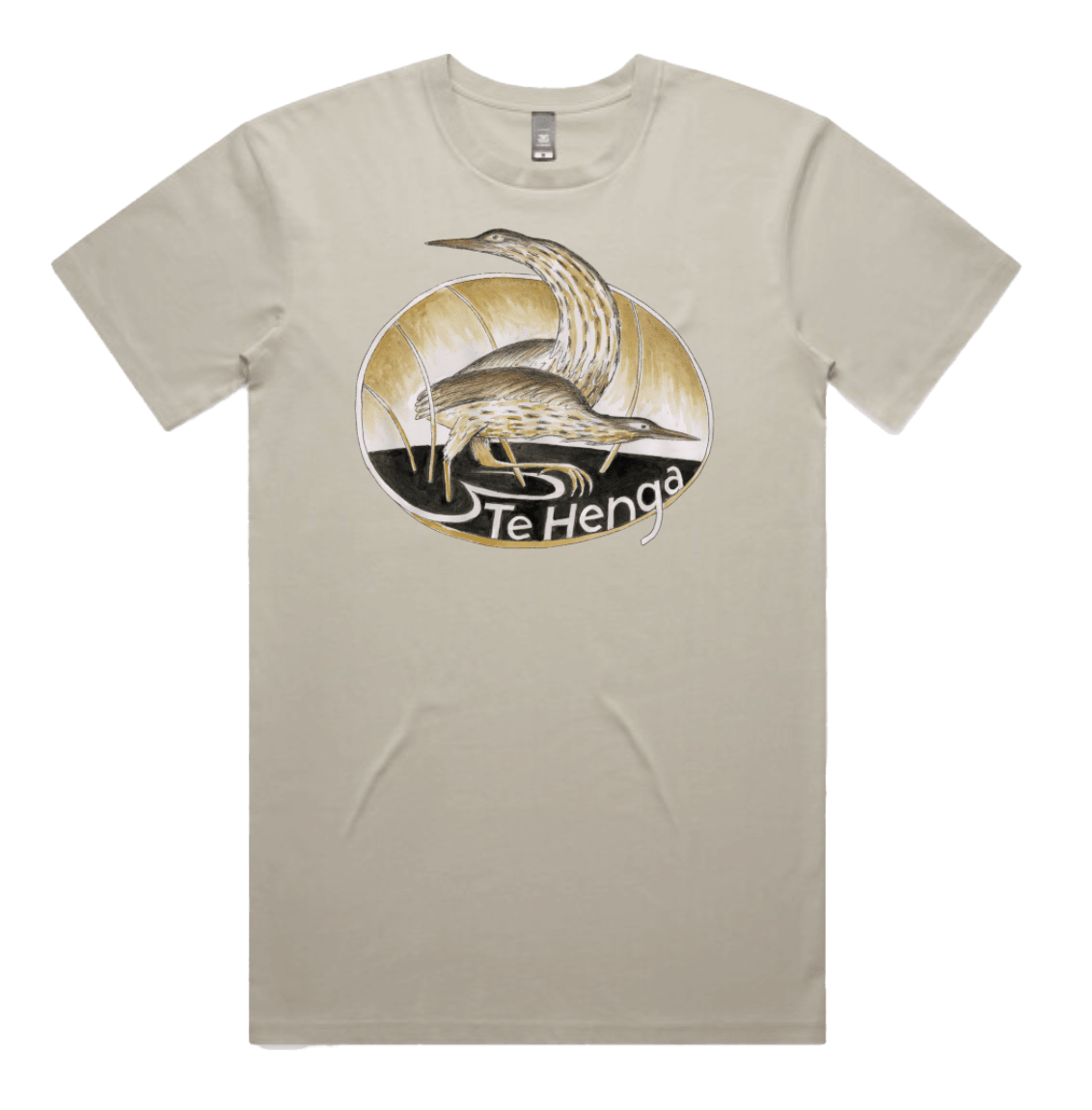 Custom printed tee shirt featuring a bittern bird design
