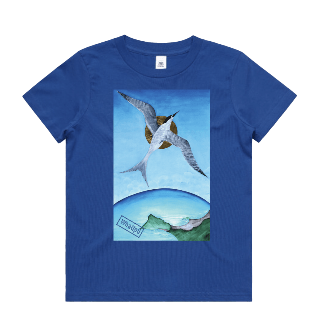 Custom printed tee shirt featuring a seabird design