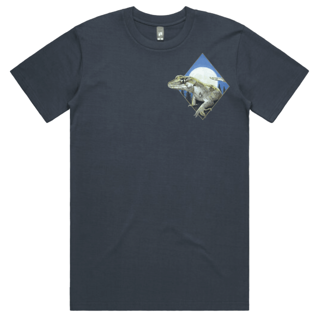 Custom printed tee shirt featuring a frog design