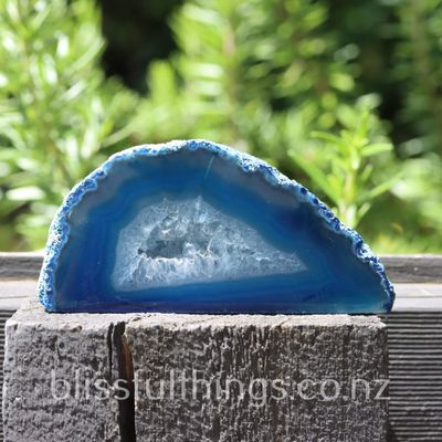 Blue Dyed Agate Geode Polished Face