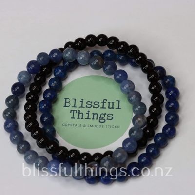 Bracelet Set, Blue Quartz, Lapis Lazuli &amp; Obsidian