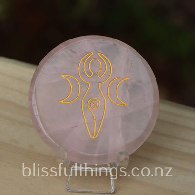 Rose Quartz Goddess, Round Flat Stone