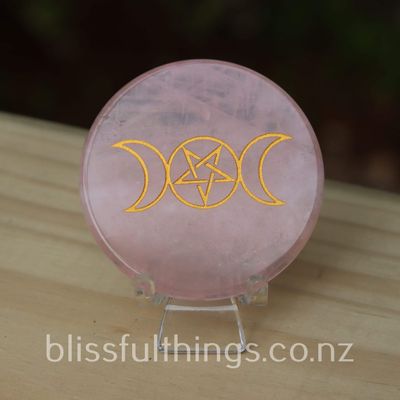 Rose Quartz Pentergram, Round Flat Stone