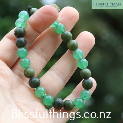 Serpentine and Green Aventurine Braclet with 8mm Round Beads