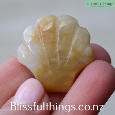 Yellow Agate Carved Clam Shell