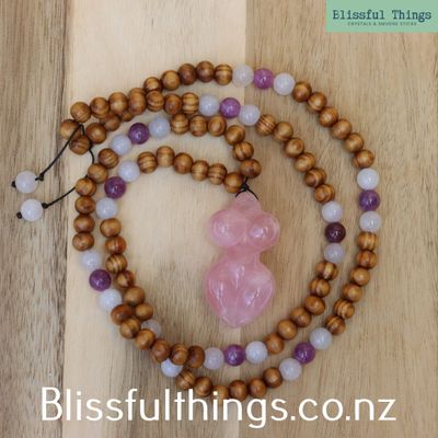 Rose Quartz Goddess, Mala Style Necklace