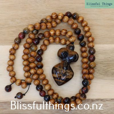 Tigers eye Goddess, Mala Style Necklace