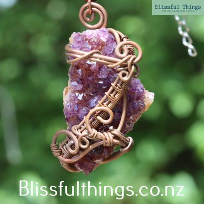 Amethyst Crystal Cluster Copper Wire Wrapped Necklace