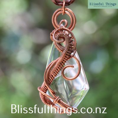 Clear Quartz Crystal Copper Wire Wrapped Necklace