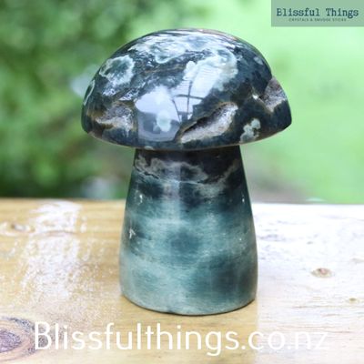 Ocean Jasper Mushroom with Green Orbs