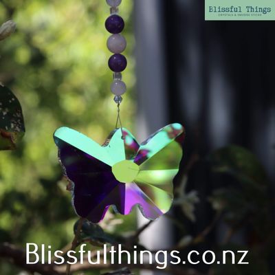 Butterfly Rainbow Catcher with Amethyst &amp; Rose Quartz