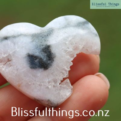 Quartz Druze with Black Rhyolite, Cabochon Heart