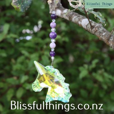 Unicorn Rainbow Catcher with Amethyst and Lepidolite