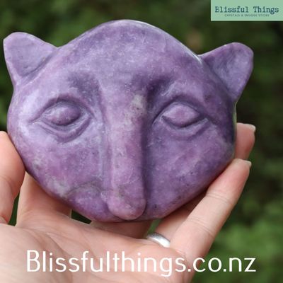 Lepidolite Carved Rustic African Cat Face