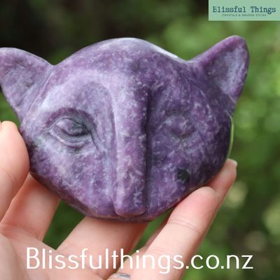 Lepidolite Carved Rustic African Cat Face