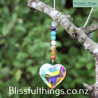 Rainbow Catcher Heart with Chakra Stones